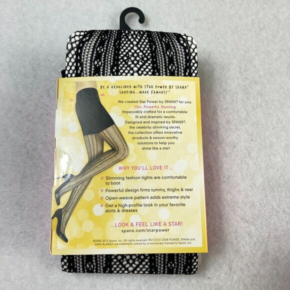 Star‎ Power By Spanx Women Size B Shaping Tights Black Open Weave Diamond Stripe - Picture 5 of 7